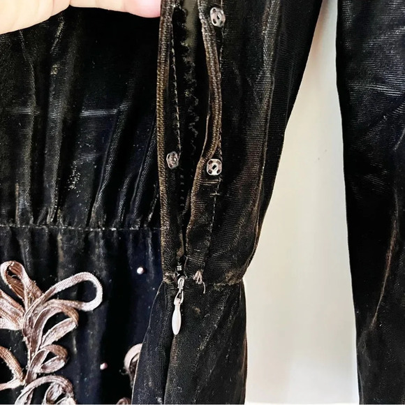 Donna Morgan For Nonstop Vintage Dark Brown Silk Crushed Velvet Drop-waist Dress - Picture 7 of 12